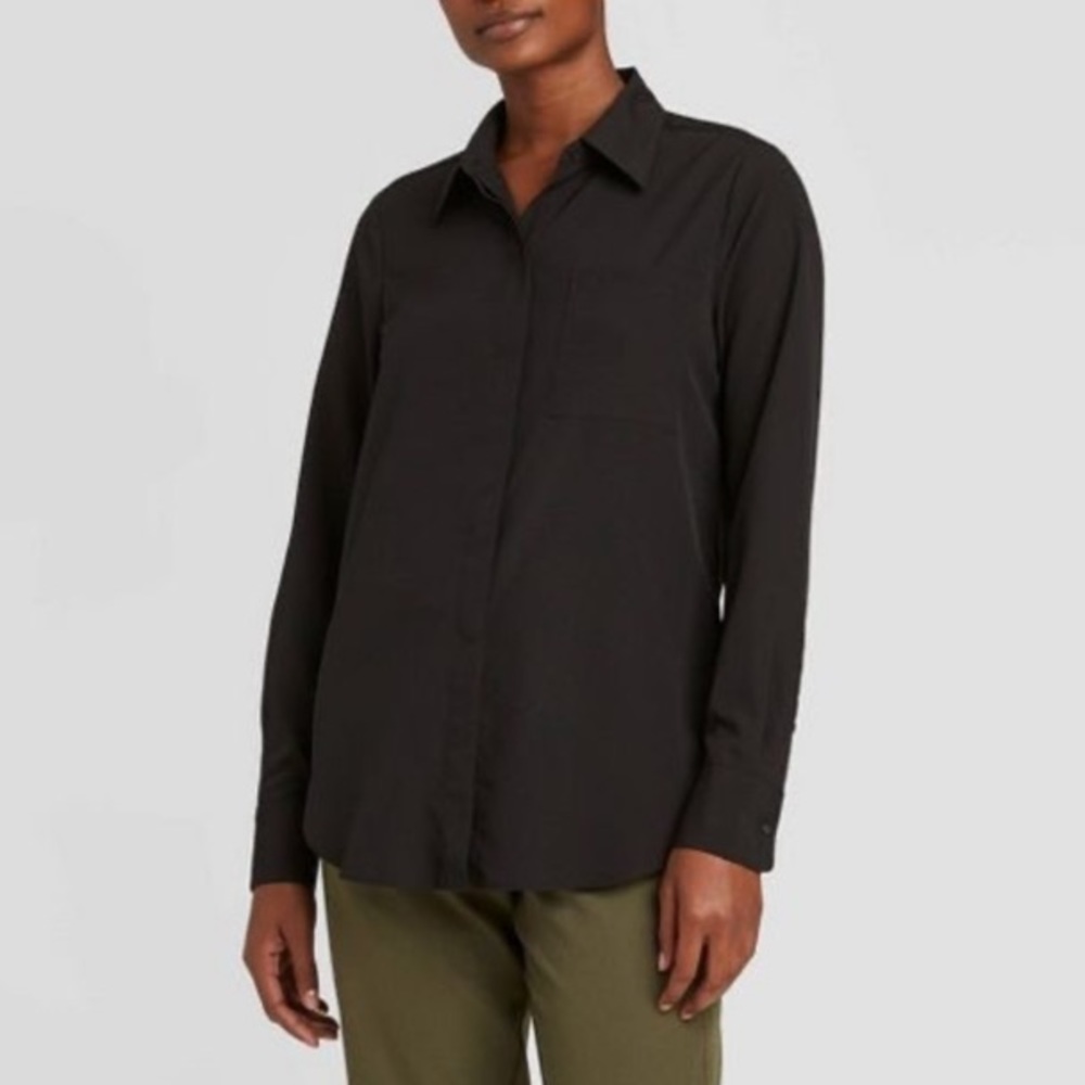 SOLD Black Button Down Collared Lightweight Blouse